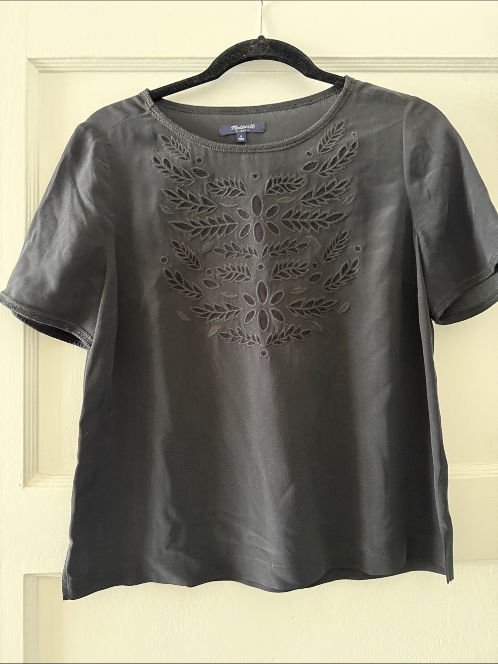 Madewell Black Silk Cutwork Embroidered Blouse
